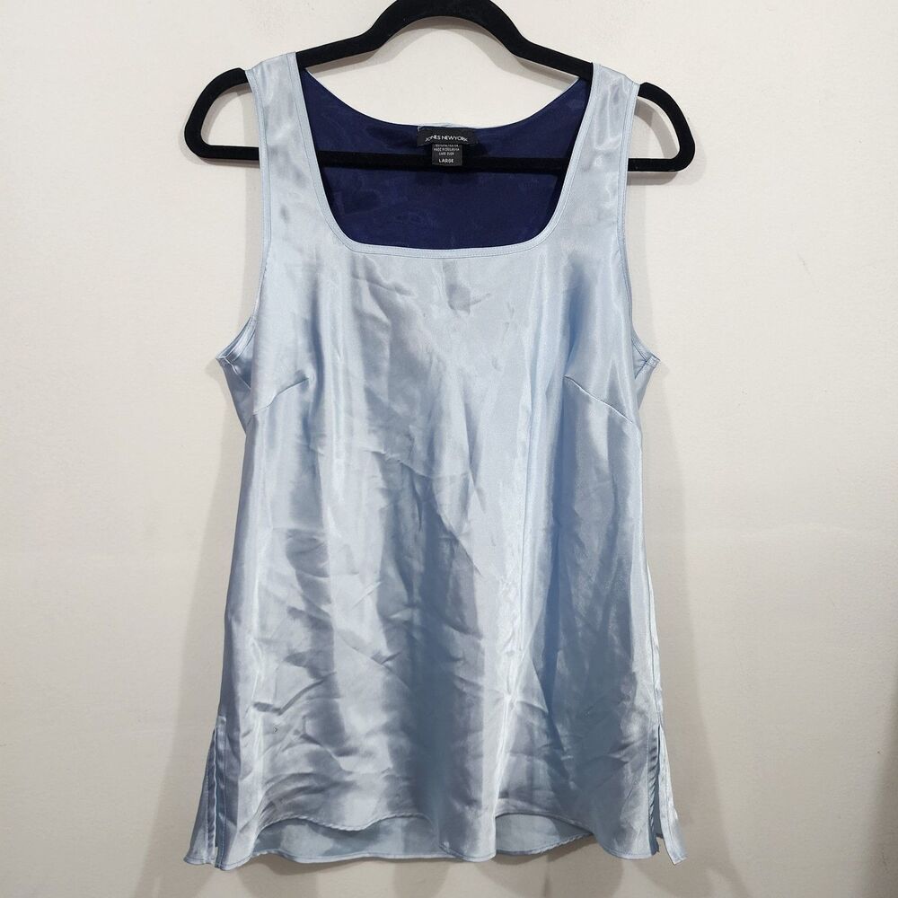 Jones New York Satin Camisole Blouse Top Sleeveless Size L Sea Spray Blue